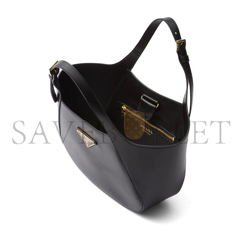 PRADA ENAMELED TRIANGLE LOGO MEDIUM LEATHER TOTE BAG 1BG483 (28*20*7cm)